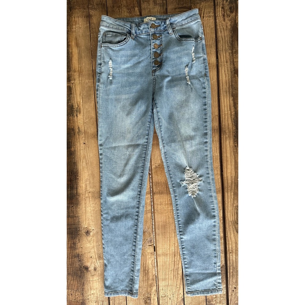 Easel Los Angeles Womens High Waisted Distressed Skinny Jeans Light Wash Small